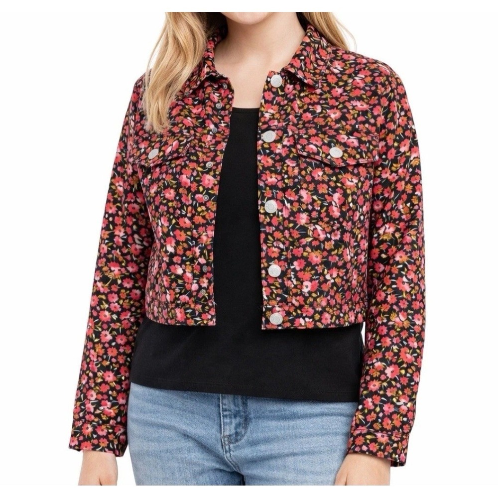 Social Standard‎ Sanctuary Girls L 10 12 Trucker Denim Jacket Crop Pink Floral